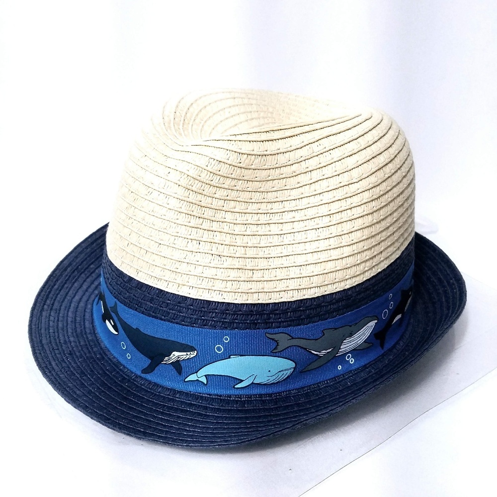 Toddler Boys Whales Straw Fedora Hat - 2T-5T